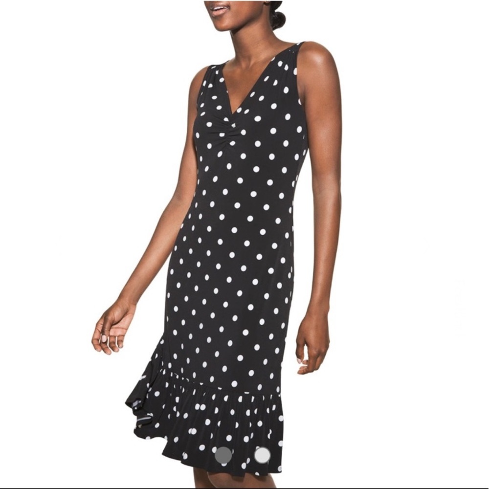 WHBM Polka Dot Sleeveless Ruffle Hem Flounce Jersey Mini Dress XS